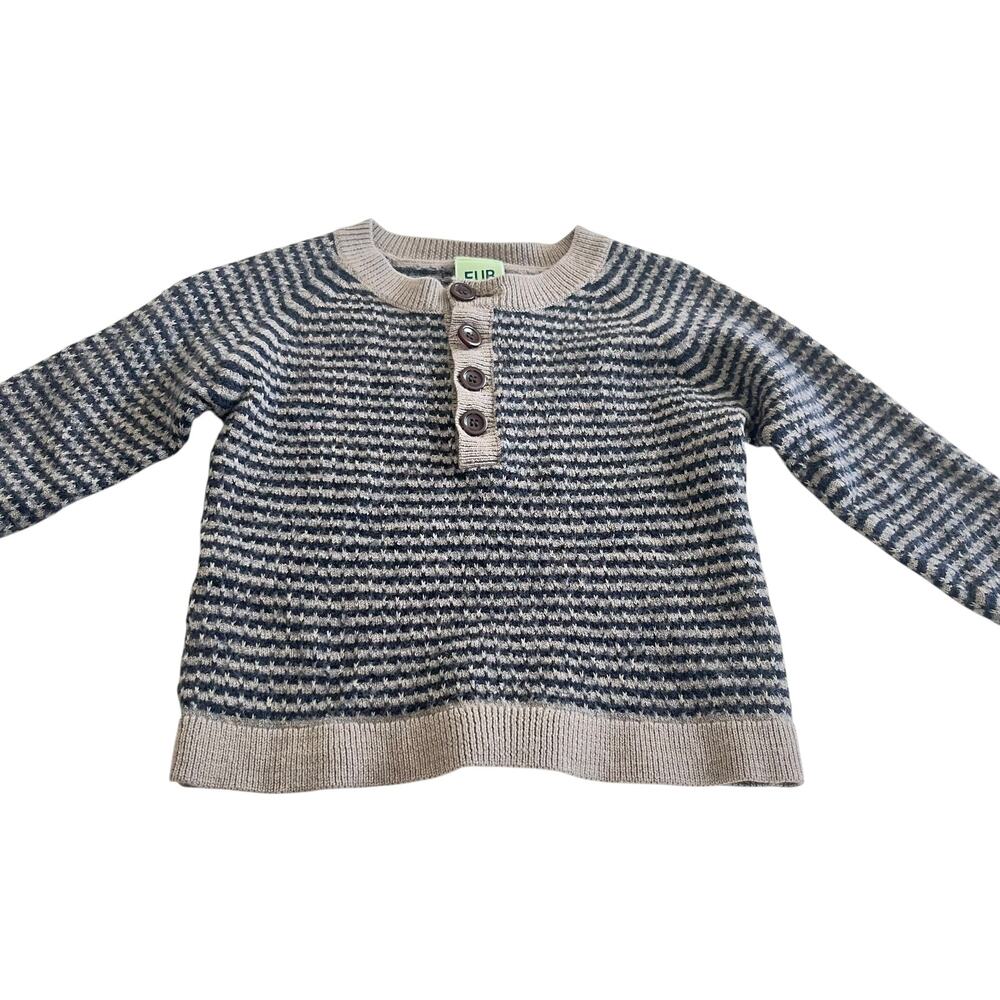 FUB Merino Wool Striped Henley Sweater Hazel Melange Navy 2-3 Nordic
